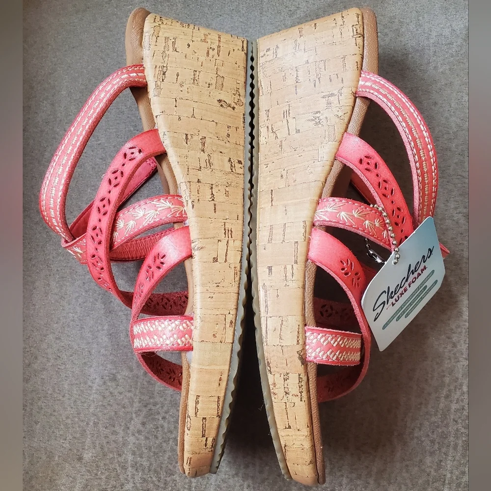 Skechers Beverlee Vegan Wedge Strappy Sandals - Tiger Posse Size 8.5 Pink